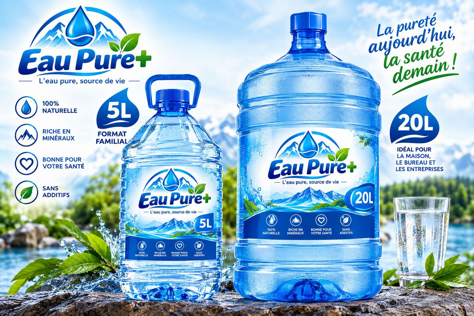 Gamme de bouteilles EAU PURE PLUS 5L et bonbonnes 20L